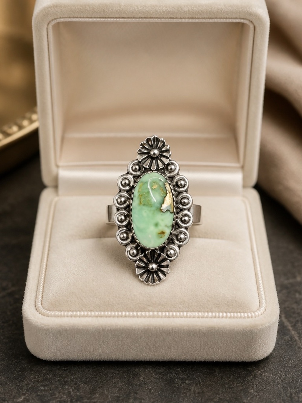 Size 7Sterling Silver Navajo ring Sonoran green Turquoise
